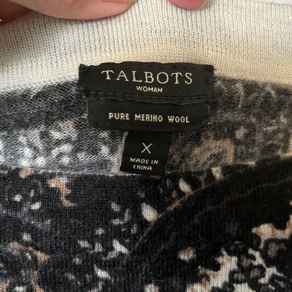Talbots Woman Sweater Black Brown Design Merino Wool Thin Knit NEW $99 X (12) - Picture 4 of 6